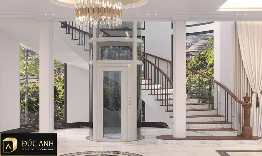 Thang máy cabin tròn cho nhà 3 tầng đẹp, tinh tế