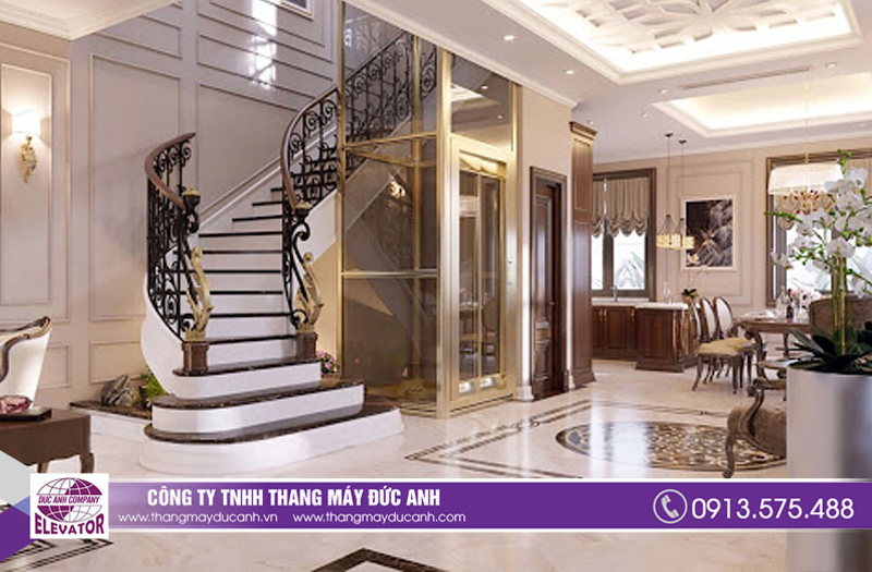 Mẫu thang máy lồng kính đẹp dành cho biệt thự tân cổ điển 